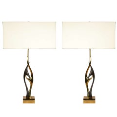 Pair of Sculptural Bronze Lamps by Willy Daro