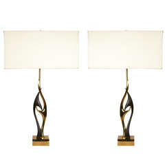 Vintage Pair of Sculptural Bronze Lamps by Willy Daro