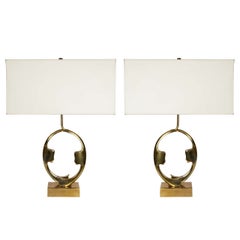 Pair of Sculptural Bronze Lamps by Willy Daro