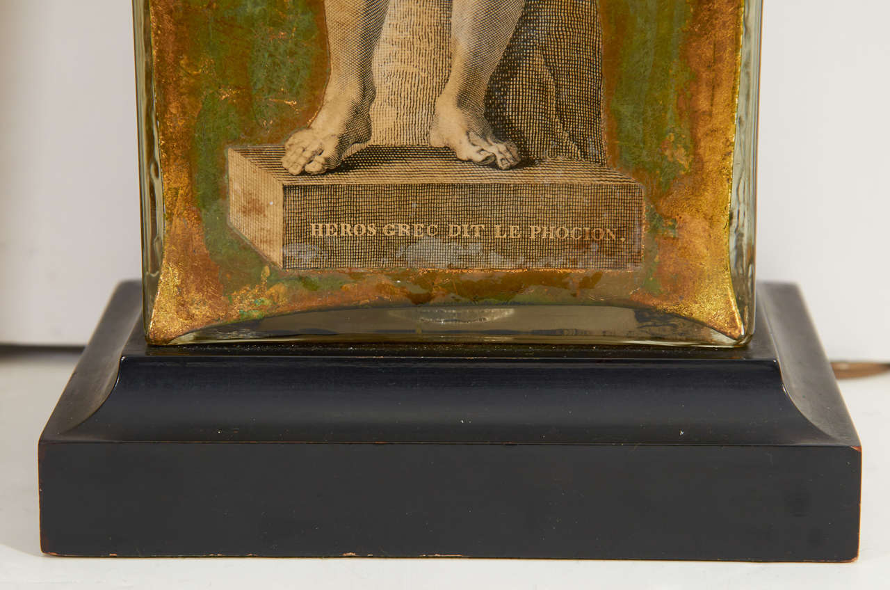 20th Century Pair of Eglomise Neoclassical Motif Lamps attributed to Fornasetti