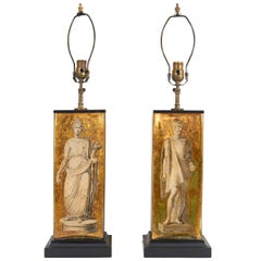 Pair of Eglomise Neoclassical Motif Lamps attributed to Fornasetti