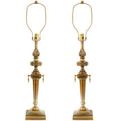 Pair of Mid Century Brass "Torch" Motif Lamps by Stiffel