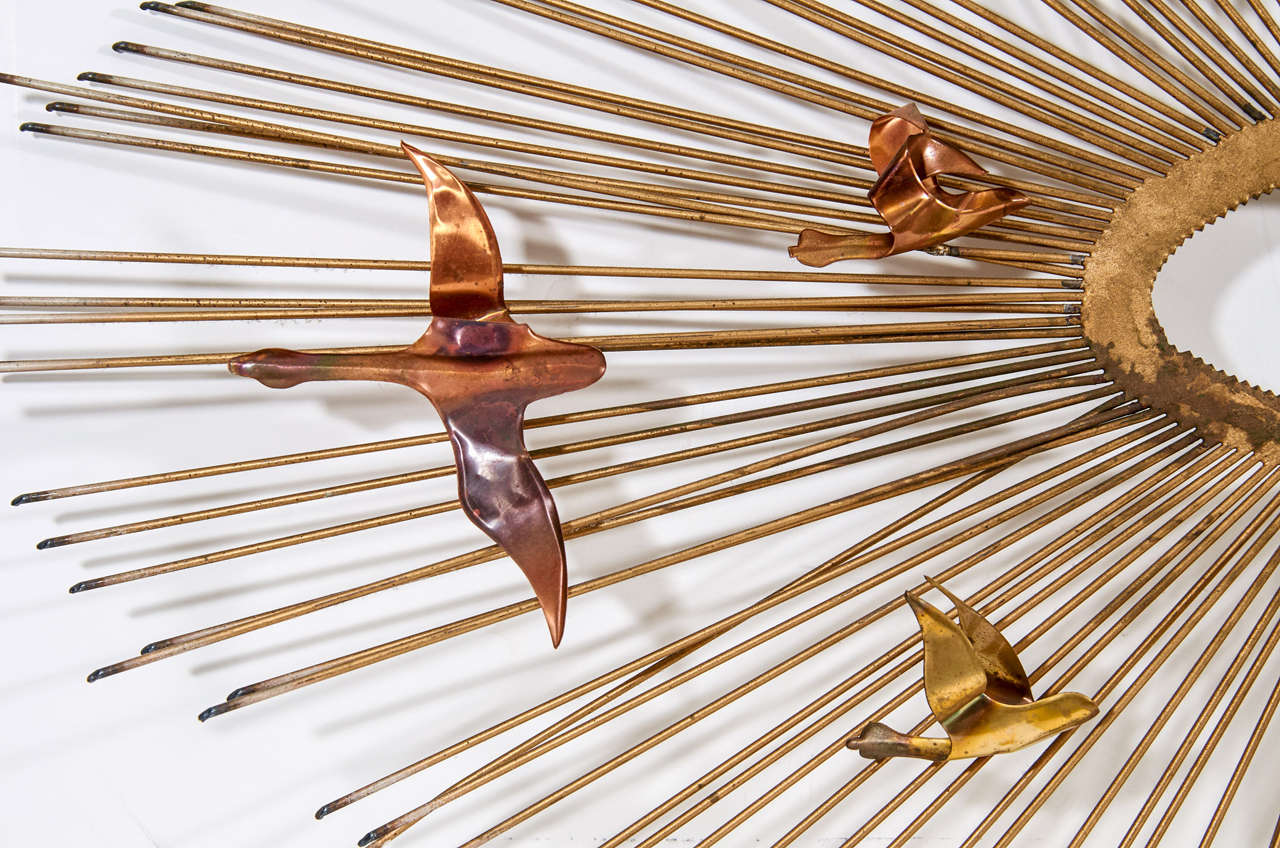 A Mid Century Brass and Copper Wall Sculpture Attributed to Curtis Jere In Good Condition In Astoria, NY