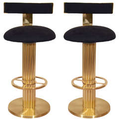 Pair of Mid Century Solid Brass Bar Stools