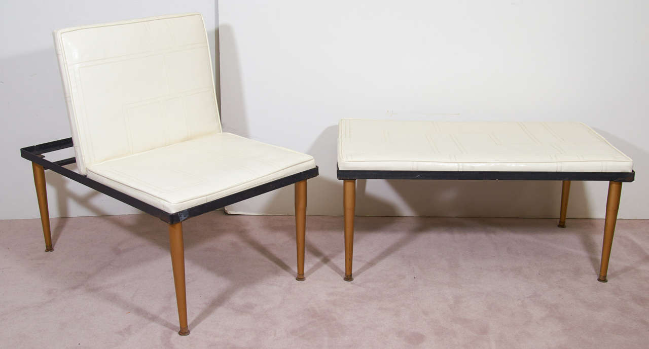 A Mid Century Matching Vinyl Adjustable Chair and Bench