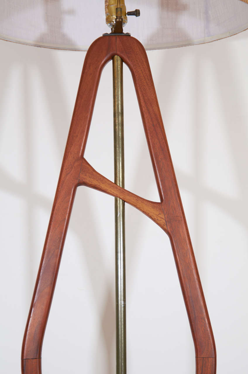 20th Century Mid Century Teak Floor Lamp with Brass Detailing