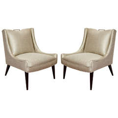 Pair of Mid Century Slipper Chairs with Ebonized Legs