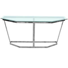 A Mid Century Angular Chrome and Glass Console Table