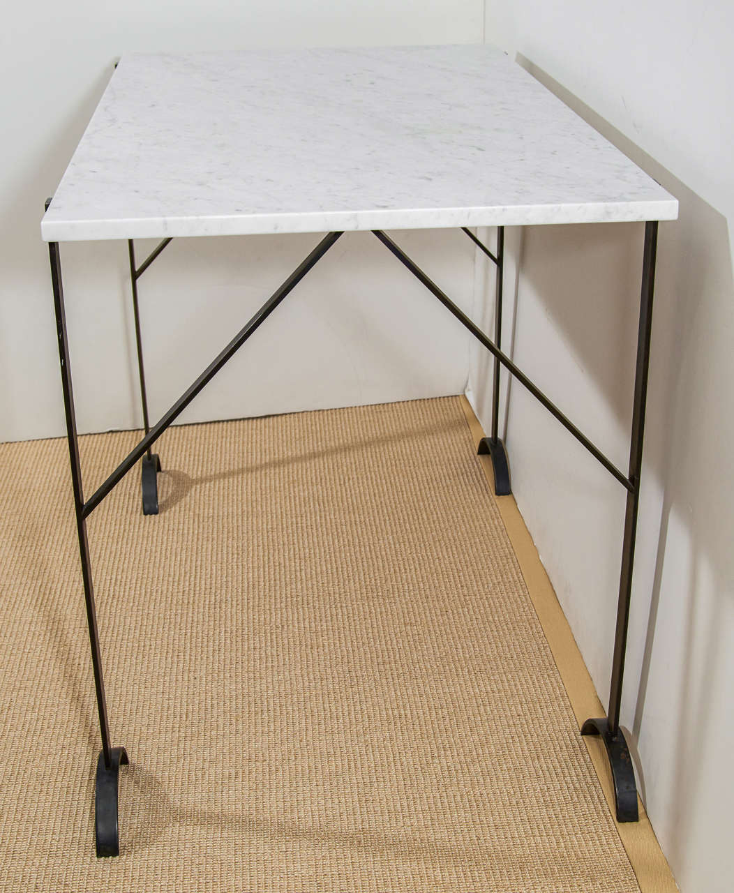 A Mid Century Marble and Steel Trestle Table In Good Condition In New York, NY