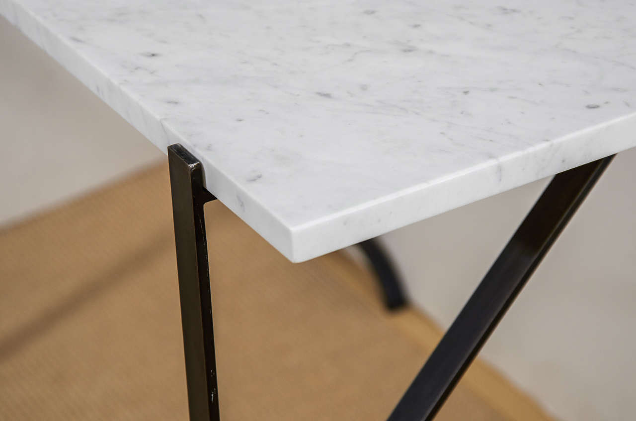 A Mid Century Marble and Steel Trestle Table 1