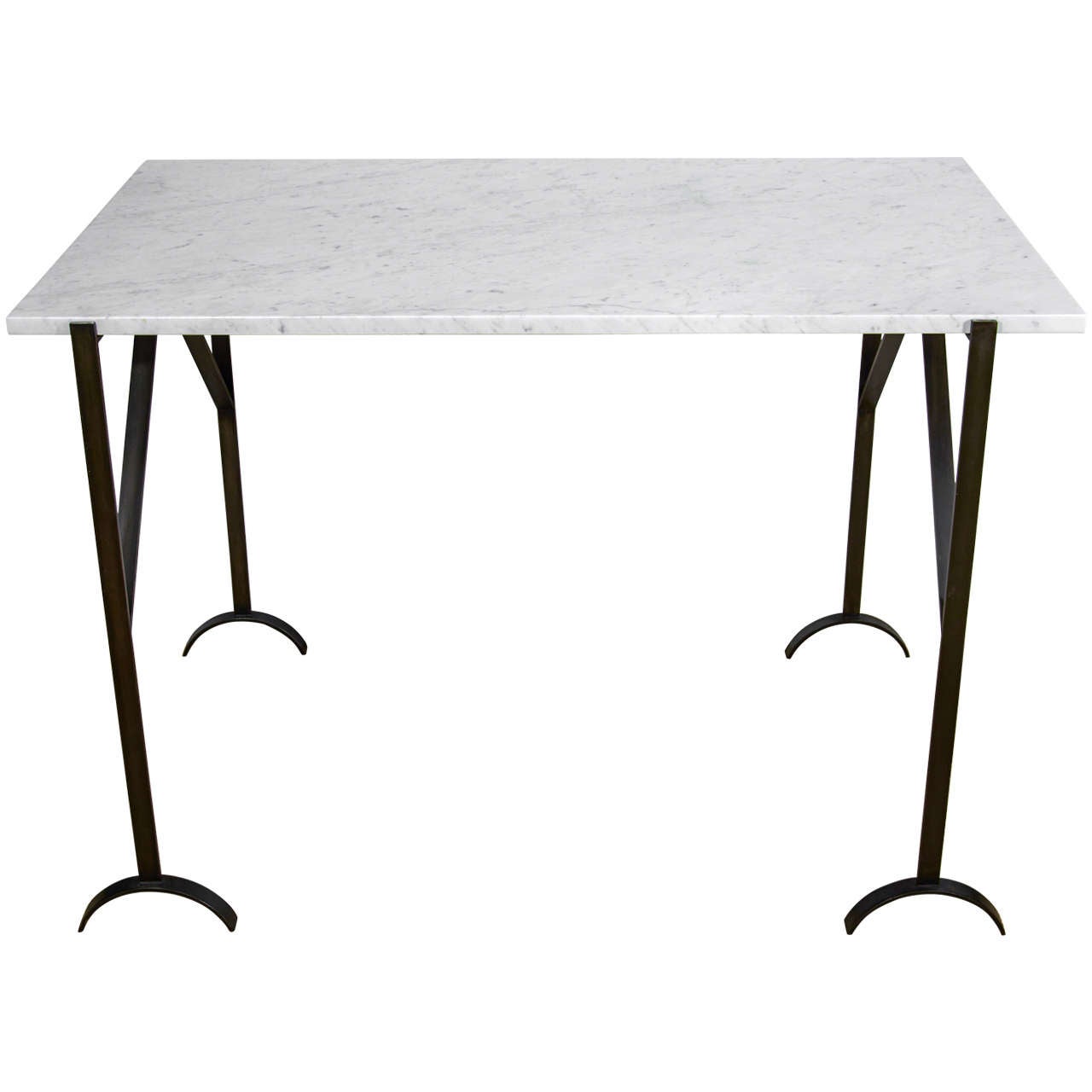 A Mid Century Marble and Steel Trestle Table
