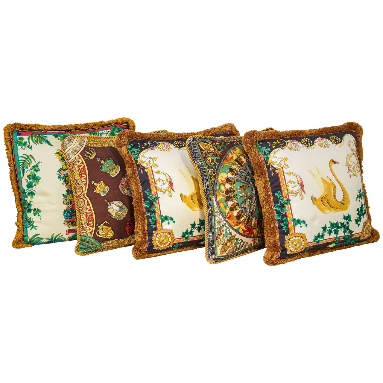 A Set of Five Baroque Style Decorative Versace Silk Pillows