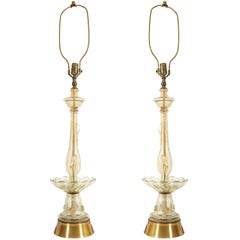 A Midcentury Pair of Murano Brass and Glass Table Lamps by Seguso