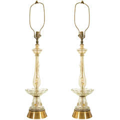 A Midcentury Pair of Murano Brass and Glass Table Lamps by Seguso 2