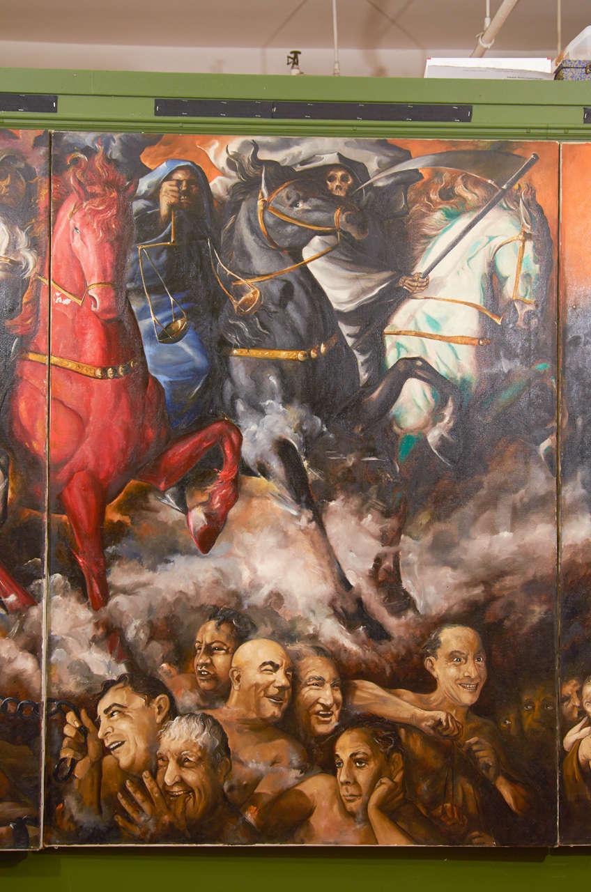 Oil on Canvas Triptych of The Four Horsemen by Enrique Senis Oliver In Good Condition In New York, NY
