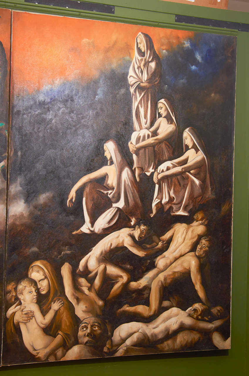20th Century Oil on Canvas Triptych of The Four Horsemen by Enrique Senis Oliver