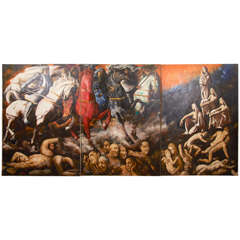 Oil on Canvas Triptych of The Four Horsemen by Enrique Senis Oliver