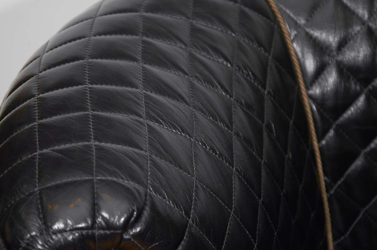 Vintage Quilted Leather Club Chair with Brass Nail Detailing In Good Condition In New York, NY