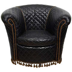 Vintage Quilted Leather Club Chair with Brass Nail Detailing