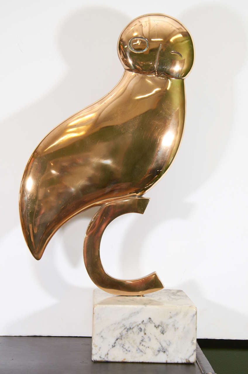Modernist Bronze Owl Sculpture on Marble by Constantin Antonovici