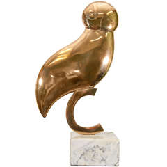 Modernist Bronze Owl Sculpture on Marble by Constantin Antonovici