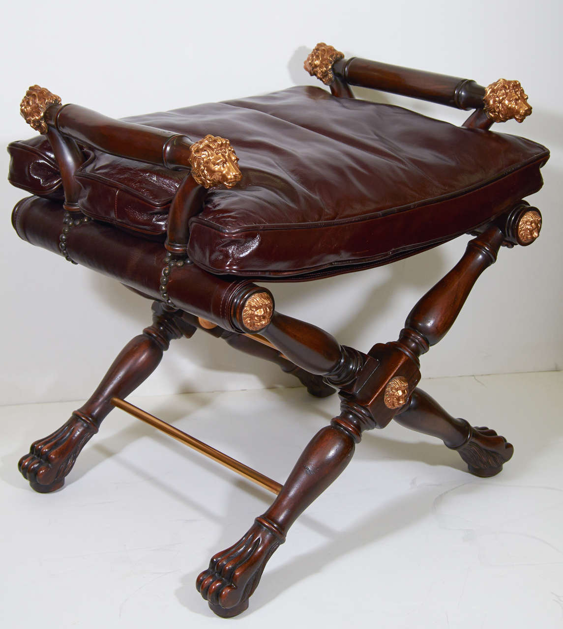 A Vintage Leather and Wood Stool or Bench