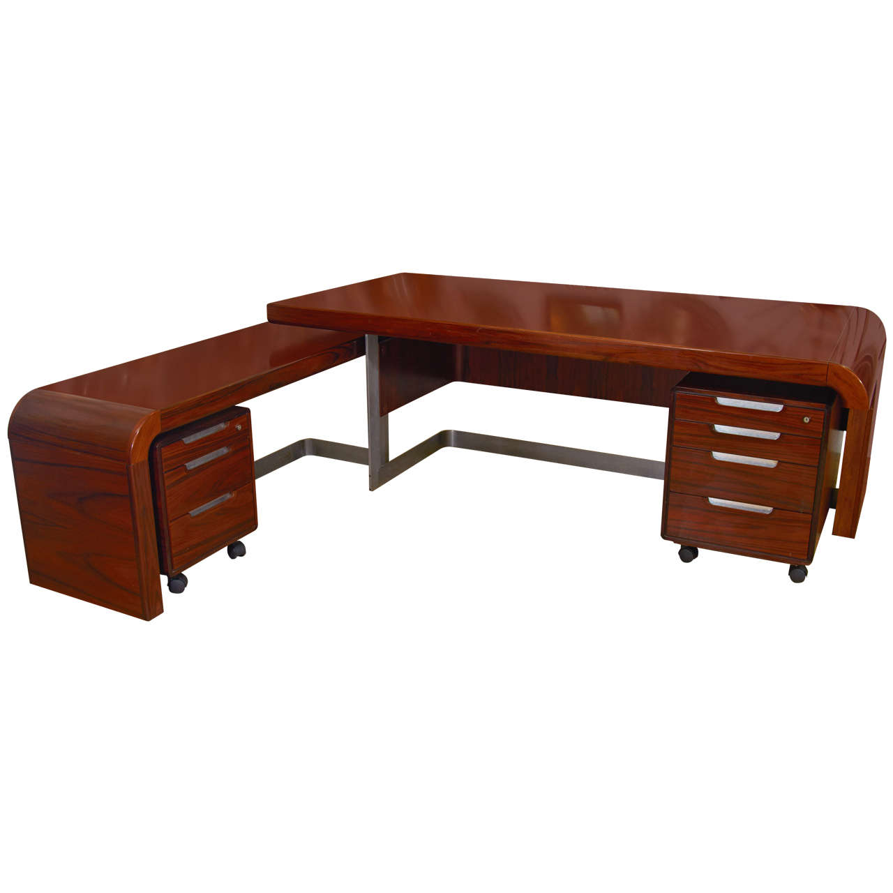 Stunning Modern Custom Rosewood Desk Suite For Sale