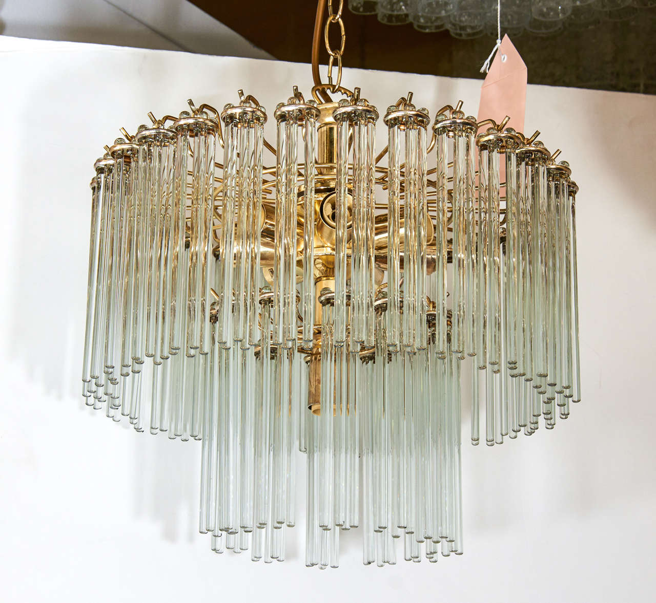 A Midcentury Two-Tier Brass and Glass Chandelier by Staff at 1stDibs