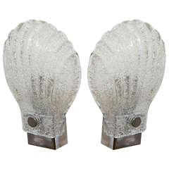 A Midcentury Pair of Shell Form Frosted Glass Wall Sconces