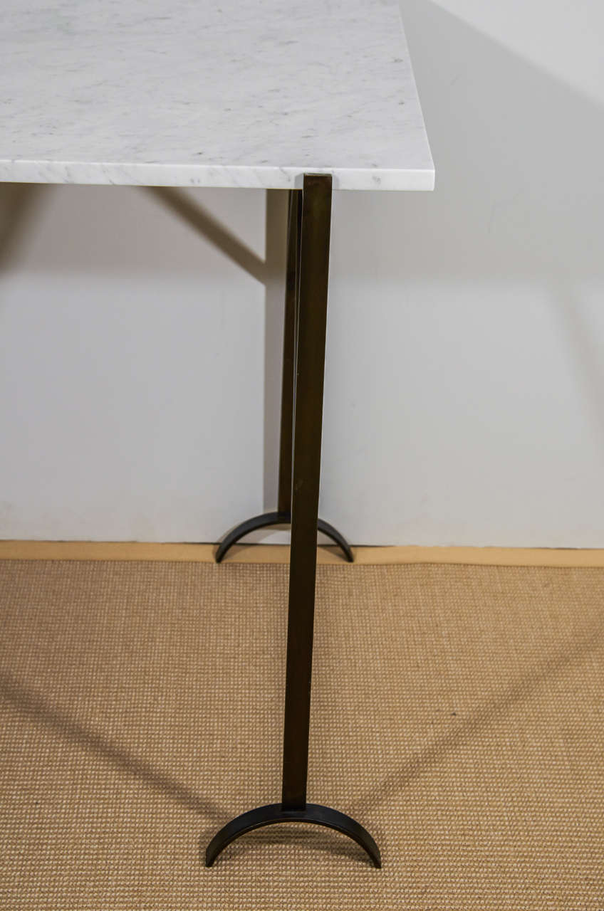 A Mid Century Marble and Steel Trestle Table For Sale at 1stDibs
