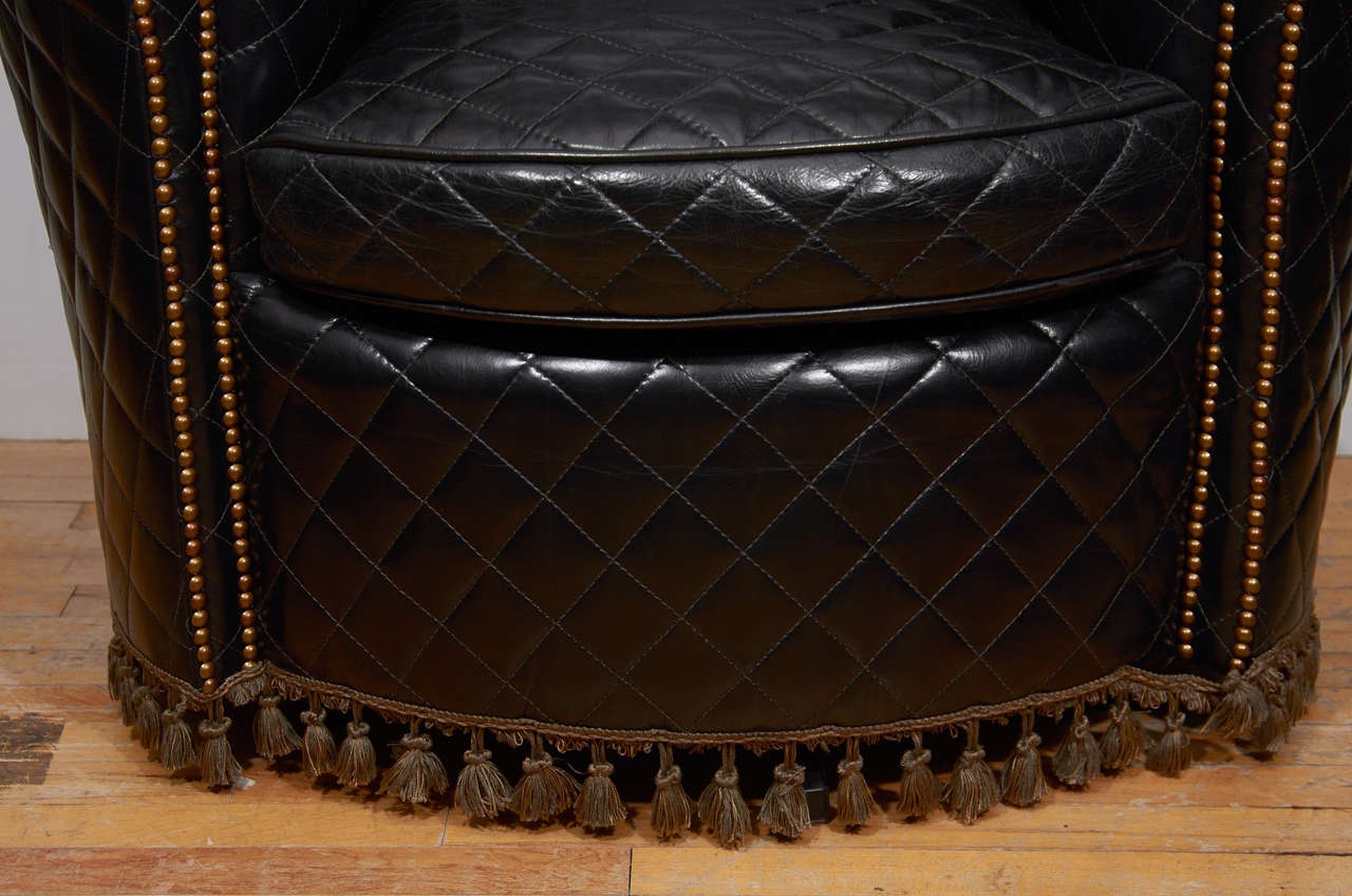 Vintage Quilted Leather Club Chair with Brass Nail Detailing at 1stDibs