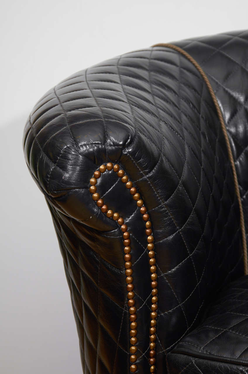 Vintage Quilted Leather Club Chair with Brass Nail Detailing at 1stDibs