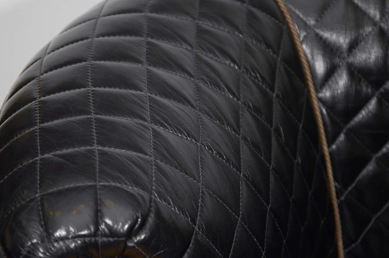 Vintage Quilted Leather Club Chair with Brass Nail Detailing at 1stDibs