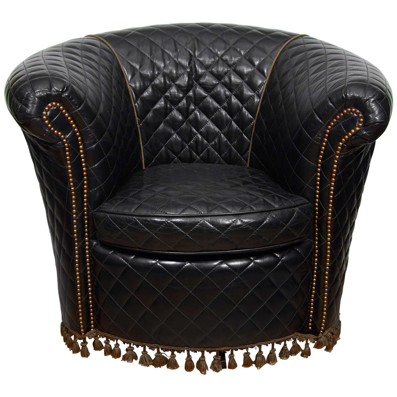 Vintage Quilted Leather Club Chair with Brass Nail Detailing at 1stDibs