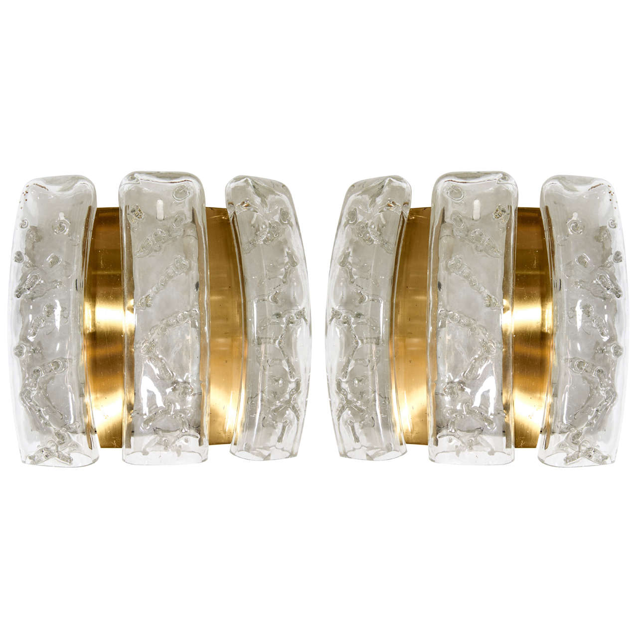 A Midcentury Pair of Curved Glass and Brass Sconces at 1stdibs