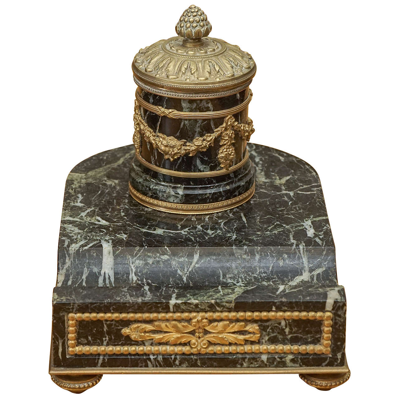 French Empire Marble and Bronze Inkwell