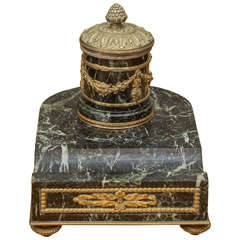 French Empire Marble and Bronze Inkwell