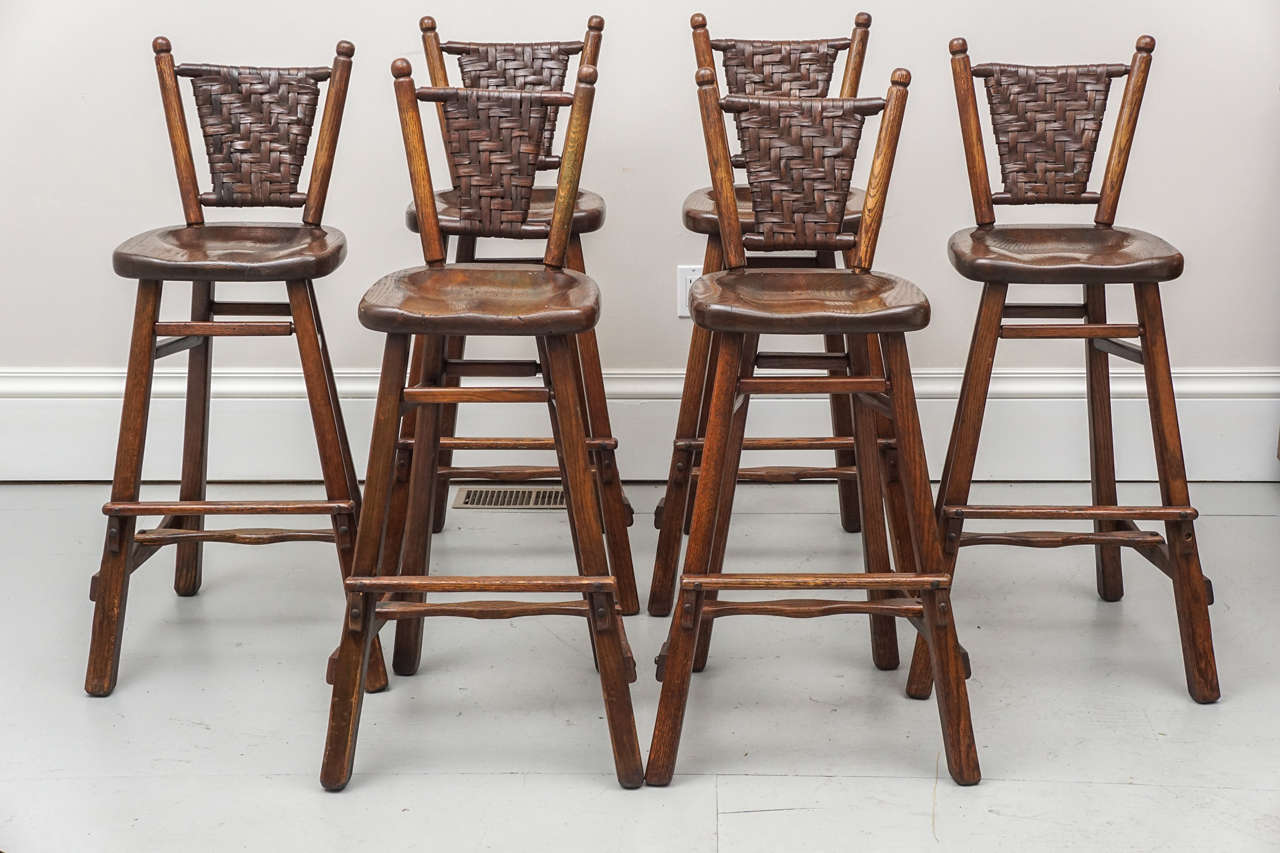Six 1950s Old Hickory Bar Stools at 1stDibs