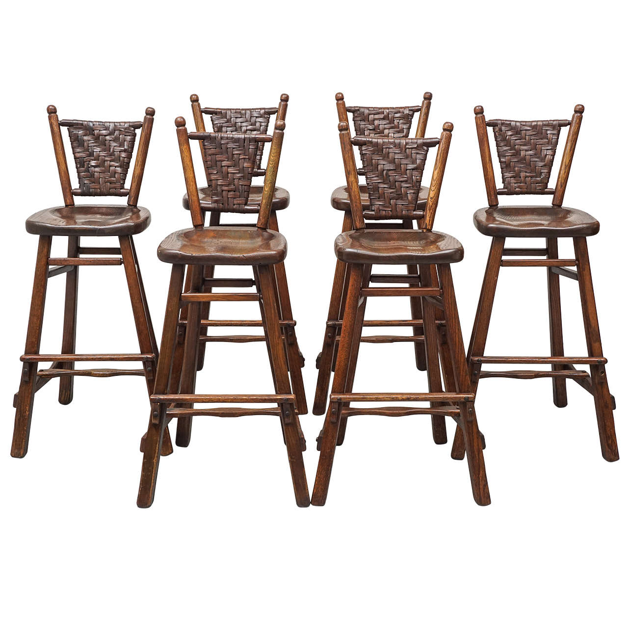 Six 1950s Old Hickory Bar Stools at 1stDibs
