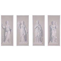 Four Fine Papier Peints "en Grisaille" Depicting the Stautes of Ancient Age
