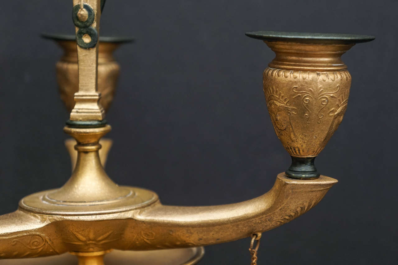 Gilt Pair of 19th Century French Neo-Greco Gilded and Tole Iron Candelabra For Sale