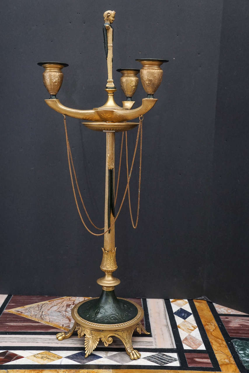 Pair of 19th Century French Neo-Greco Gilded and Tole Iron Candelabra For Sale 4