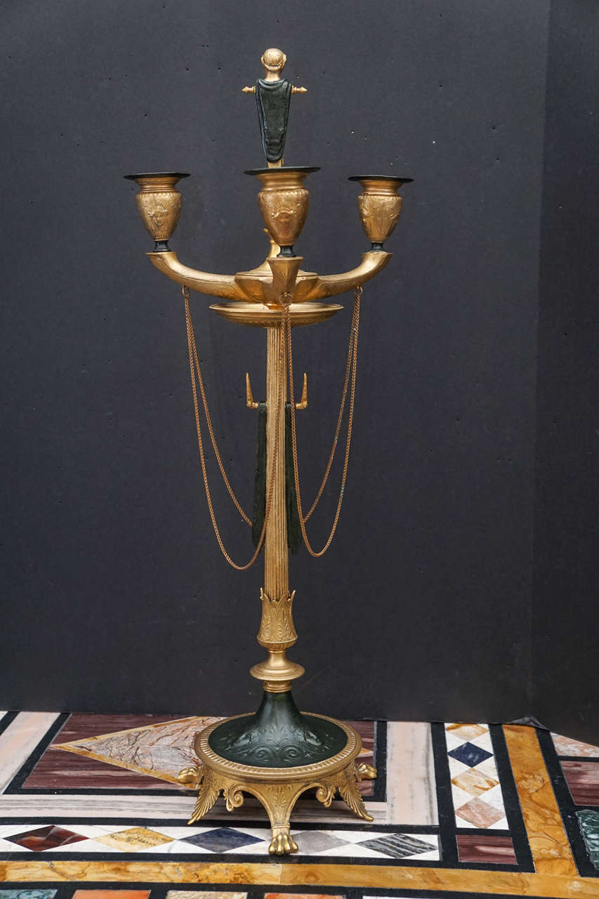 Pair of 19th Century French Neo-Greco Gilded and Tole Iron Candelabra For Sale 5