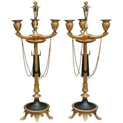 Pair of 19th Century French Neo-Greco Gilded and Tole Iron Candelabra 5