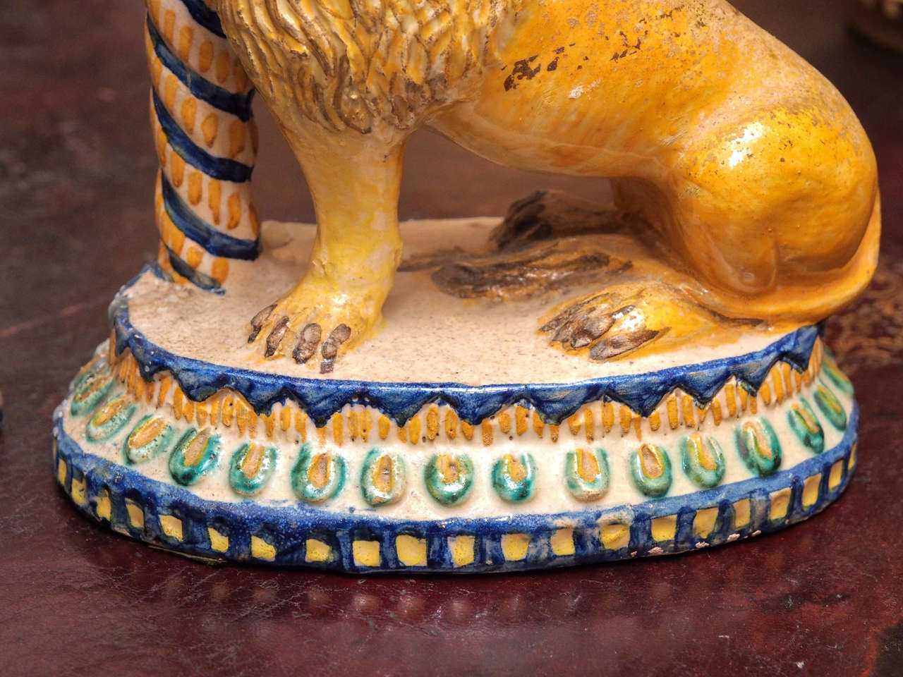 Pair of Italian Faience Lion Form Candlesticks For Sale 1