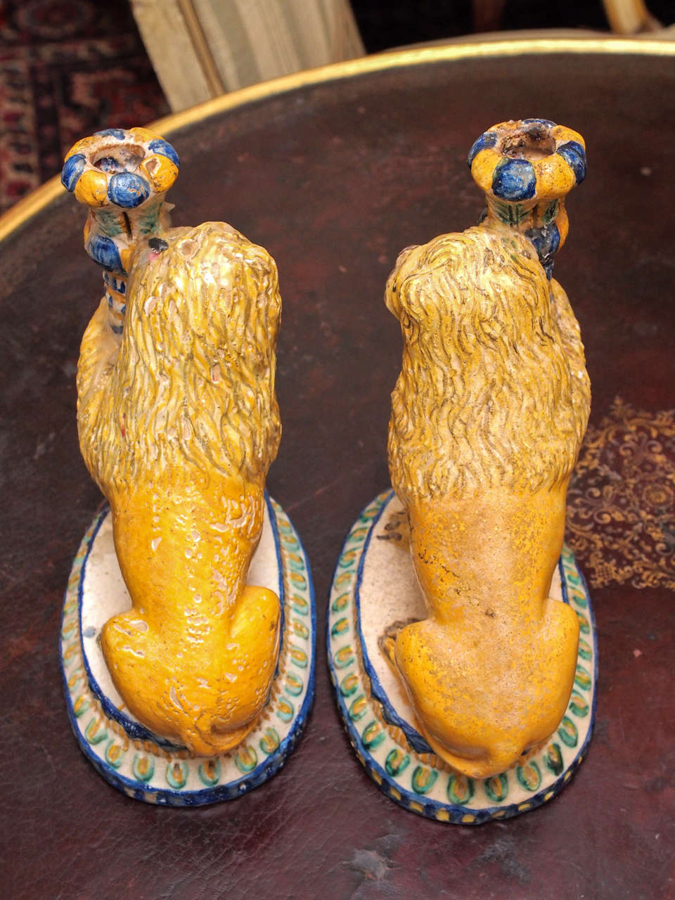 Pair of Italian Faience Lion Form Candlesticks For Sale 2