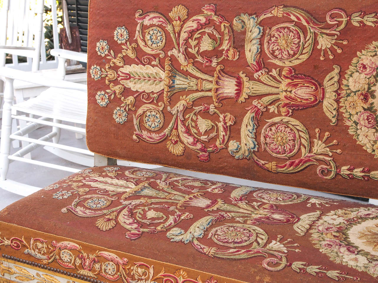 Exceptional French Empire Aubusson Covered Hall Bench In Good Condition In Natchez, MS