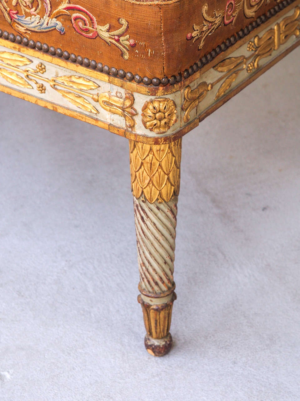 19th Century Exceptional French Empire Aubusson Covered Hall Bench