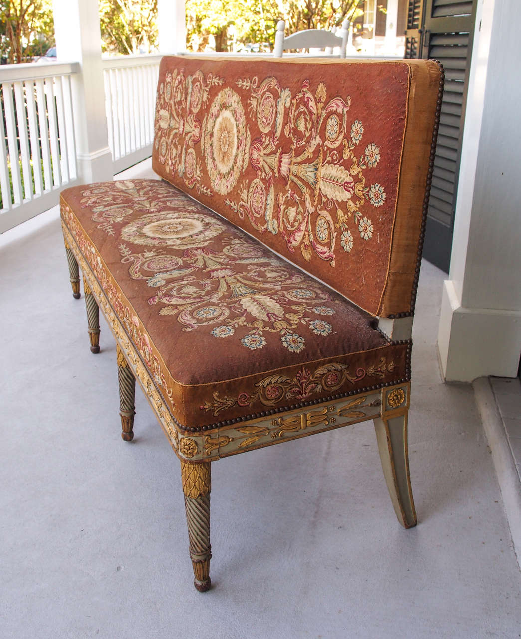 Exceptional French Empire Aubusson Covered Hall Bench 2