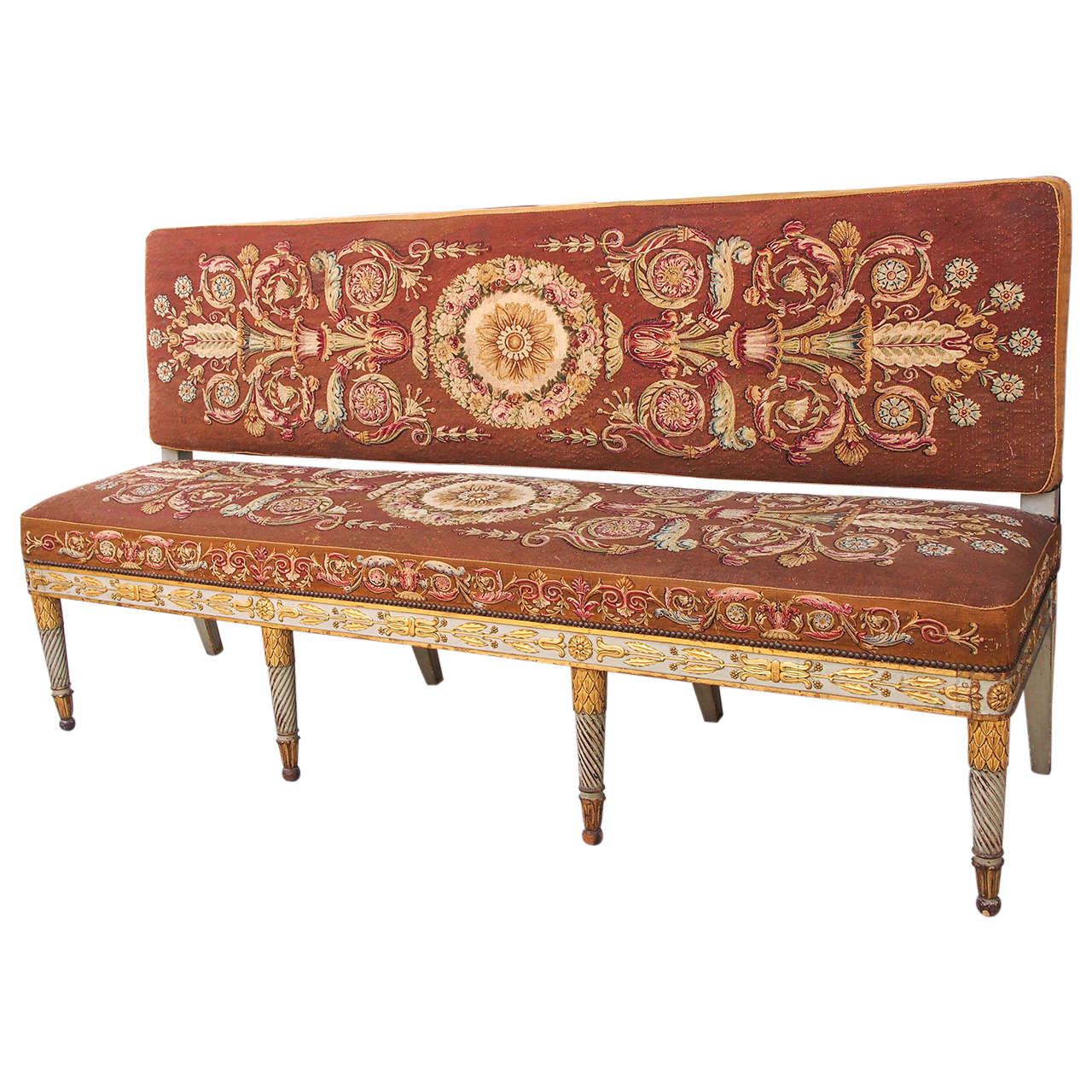 Exceptional French Empire Aubusson Covered Hall Bench